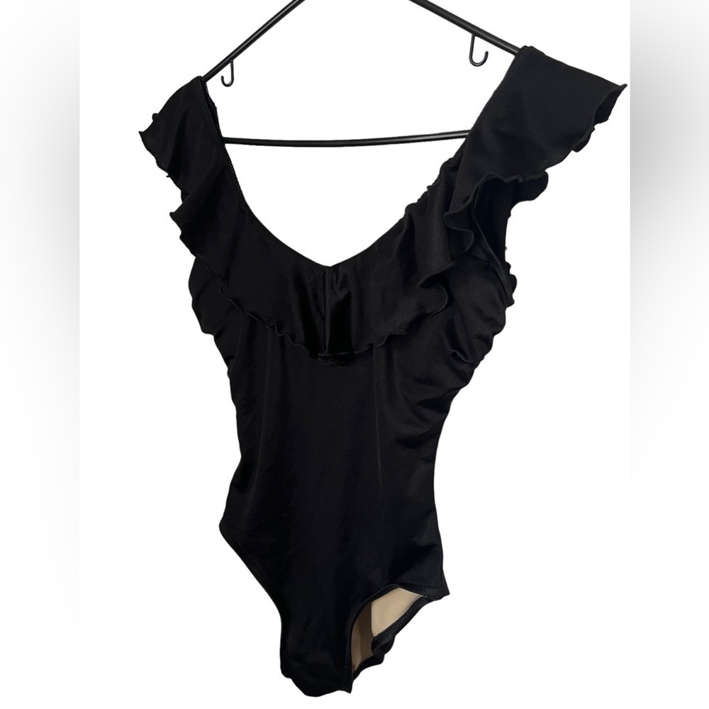 Vintage Black Ruffle One-Piece Swimsuit Size XS